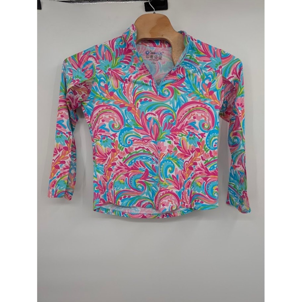 IBKUL Women's UPF 50+ IceFil Long Sleeve 1/4 Zip Mock Neck Sun Top sz L